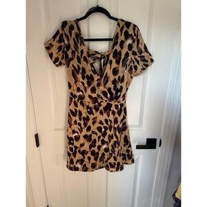 Parisian Tall Leopard Print Tie Back Mini Dress DRS11489 Brown Tan US Size 10
